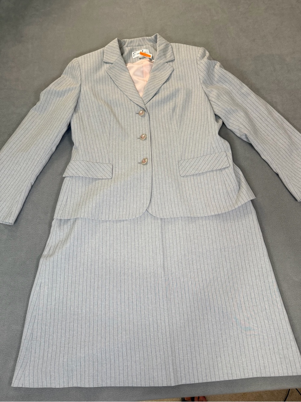 Emily Women's Gray Stripe A-Line Skirt Suit- Pink Accents/Feminine- Size 14- NWT